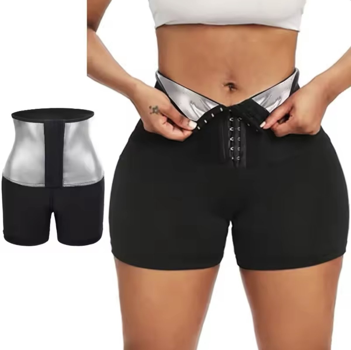 Neopreen Short / Warmtebroek - Broek voor Fitness, Yoga, Zumba, Dansen - Afslank / Sauna / Zweetbroek - Maat L - Zwart