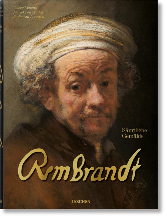 Boekhoes met een schilderij van Rembrandt, met de tekst 'Rembrandt Sämtliche Gemälde'.
