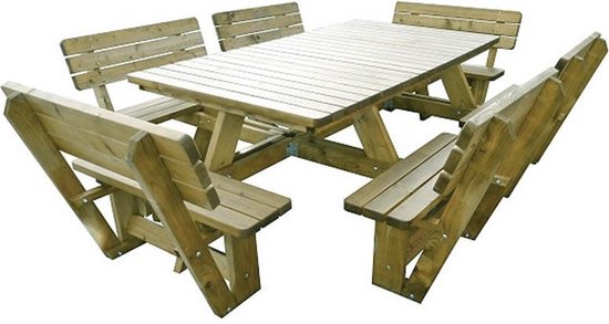 MaximaVida luxe houten picknicktafel Tallinn 300 cm met 6 rugleuningen