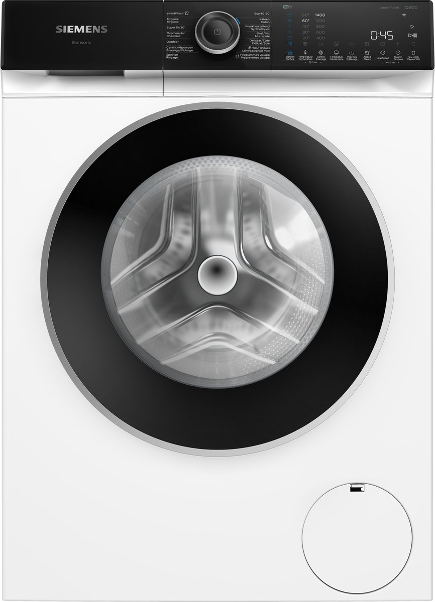 Siemens WG44H203FG - iQ500 - Wasmachine - 9 kg - 1400 rpm - 20% zuiniger dan energielabel A - Home Connect - smartFinish: vermindert kreukels tot 50% - speedPack L: verkort wasprogramma's met varioSpeed - NL/FR Display