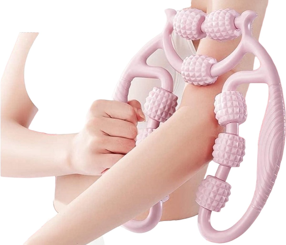 Afbeelding 2 van Gabrys® Massage roller - Diepe weefselmassage massagerol - Massagerol met handvat voor benen, Nek, arm, kuit, Knie massage apparaat - verlichten spierpijn - Cellulitis massageapparaat (roze)
