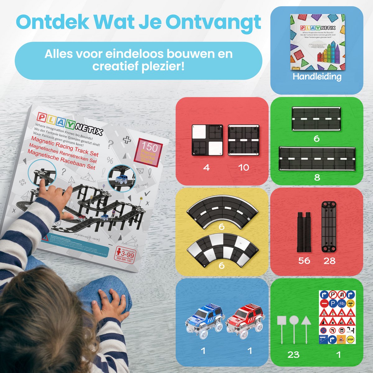 Magnetic Tiles Racebaan - Zelfrijdende Auto's - Speelgoed - Magnetische