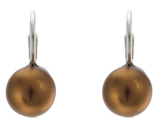 Behave – Oorbellen dames – Bruine glasparel 8 mm – Nikkelvrij – Elegant