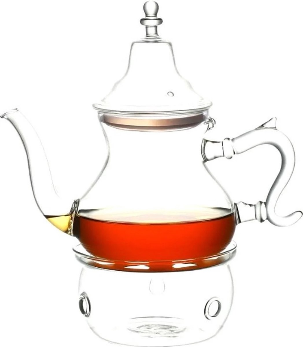 Kadirelli Glazen Theepot met Filter en Theelicht Warmhouder Set - Borosilicaat Glas - RVS Zeef - 1.5L — cadeau in Koken & Dineren - foto 3