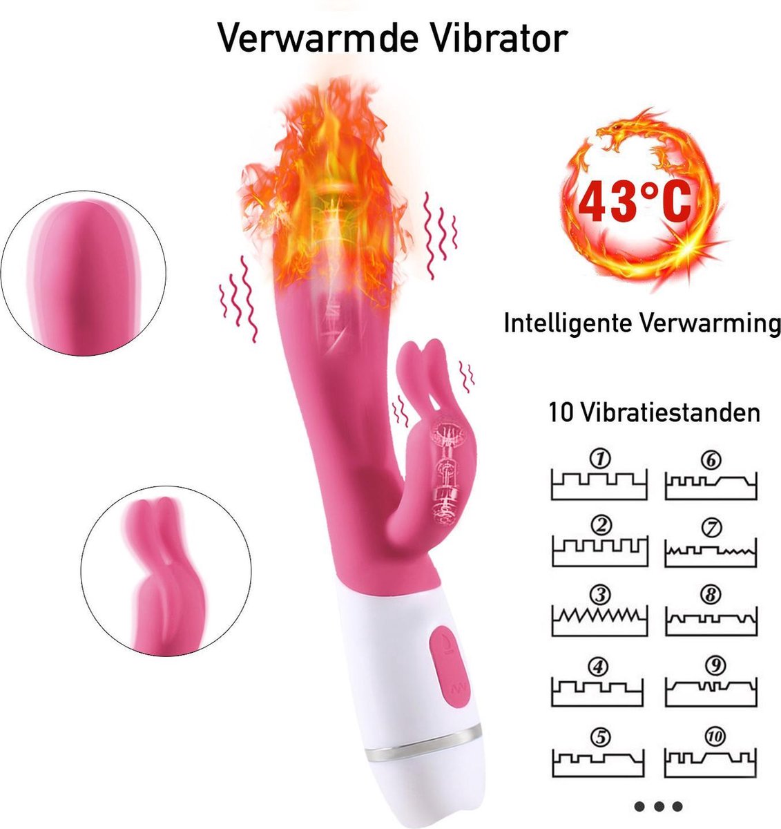 Goedkoopste EZlove – Verwarmde Siliconen Bunny Vibrator met 10 Vibratie Standen – 20 cm - Roze