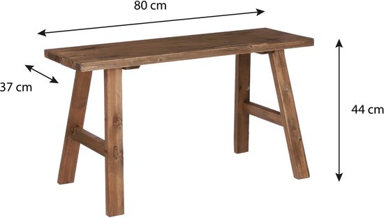 Houten bankje van 80 cm breed, 37 cm diep en 44 cm hoog.