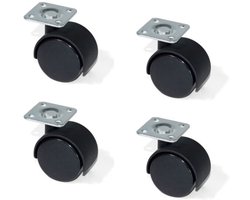 Eleganca Wielen Zonder Rem - Set van 4 - Zwenkwielen - Rolwielen - Meubelwielen - Transportwielen - 40 MM - Staal & Kunststofwielen - Zwart