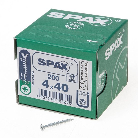 Spax Spaanplaatschroef Verzinkt Torx 4 x 40 mm - 200 stuks
