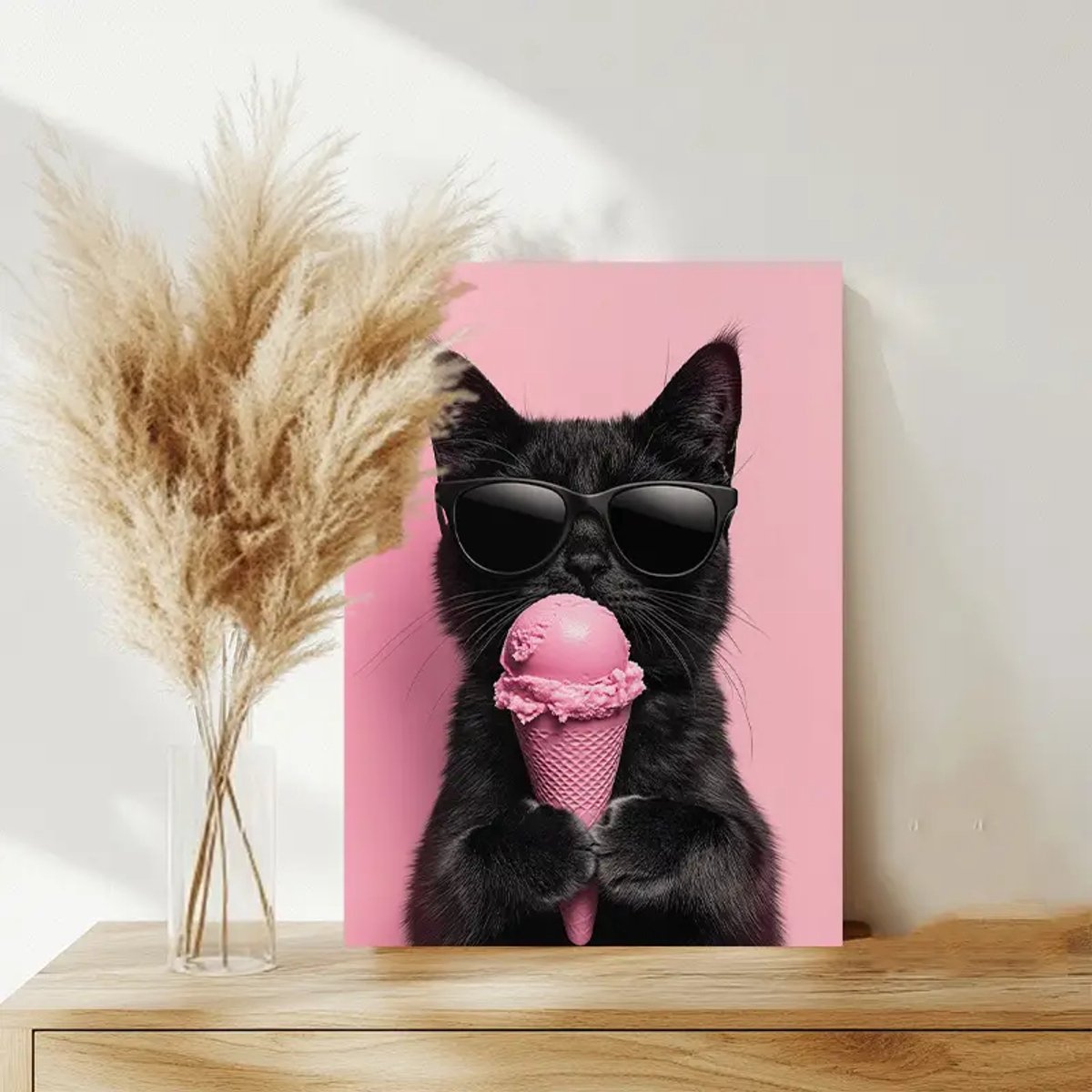 Kinderposter - Kattenposter - Poster voor kinderkamer - Coole kat met ijsco - Canvas poster - Dierenposter - Muurposter - Binnenposter - babykamer - Muurdecoratie - Vintage posters - Babykamer - Trendy