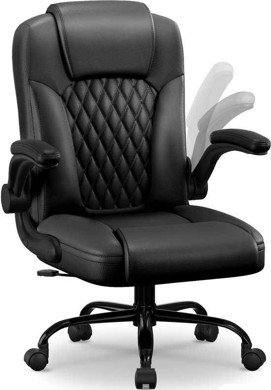 Elekiatech Ergonomische Bureaustoel-Bureaustoel-met 90°-120°Rugleuning Bureaustoelen voor Volwassenen-Inklapbare Armleuningen-Office Chair-Gaming Stoel-150kg - Zwart