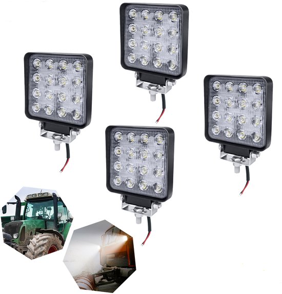 Boncak 10x LED-werklamp – 48W – 4800 Lumen – 6000K – IP68 Waterdicht – 12V/24V – 30° Spot – Voor Tractor, Graafmachine, SUV, Boot En 4x4 – Inclusief Beugels