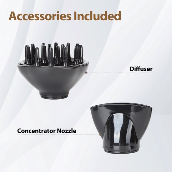 Opzetstukken voor Aigostar haardroger: diffuser en concentrator nozzle.