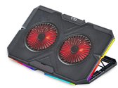 TTD® Premium Laptop Cooler en Verstelbare Laptop Verhoger - Laptop Standaard Verstelbaar - Laptop Steun - Rotatiesnelheden tot boven de 2400 RPM - Gaming Laptop Cooling Pad - Tot 17 Inch - Extra USB-poort - Zwart