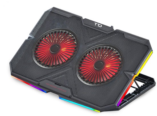 TTD® Premium Laptop Cooler en Verstelbare Laptop Verhoger – Tot 17 Inch – Extra USB-poort – Zwart