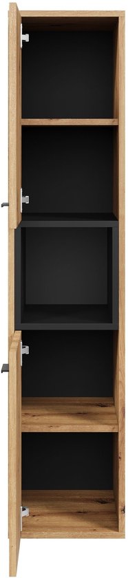 Badplaats Badkamerkast Oliver 30 X 30 X 133 Cm - Eiken Met Zwart Hangende Kolomkast Met 2 Deuren