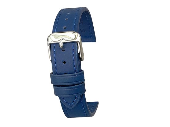Bracelet de montre - 20 mm - Cuir véritable - Bleu - Plat - Rembourré - Cousu - Souple - Lisse - 20 mm