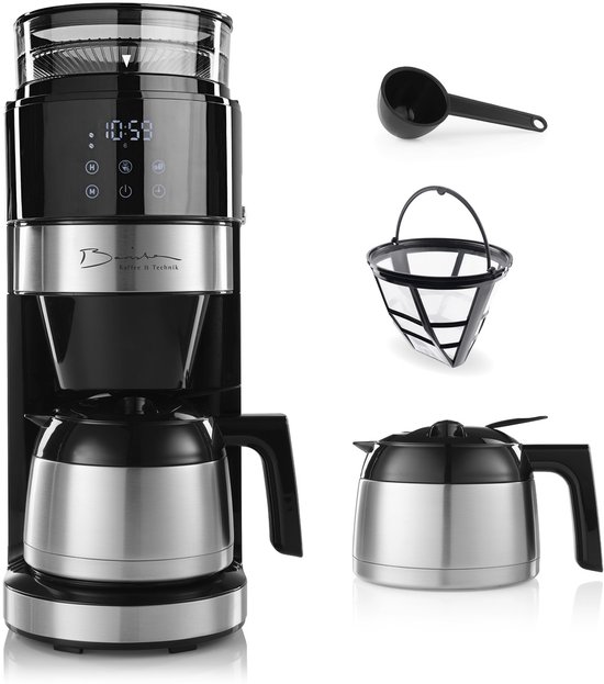Barista koffiemachine met digitaal touchdisplay 800W zwart met koffiemolen + thermoskan