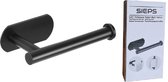SIEPS Porte-rouleau de papier toilette en acier inoxydable - Porte-papier toilette - Auto-adhésif sans Embouts - Zwart