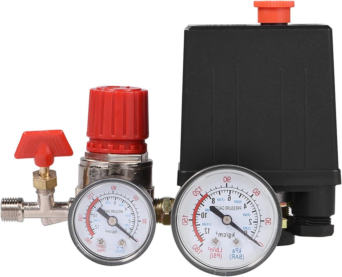 Luchtcompressorklep met V-type Afdichtring - Kleine Luchtcompressor Drukschakelaar Regelklepregelaar met Meters voor Snelle Drukverlaging