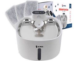 JC Pets Premium Drinkfontein voor Kat en Hond - Draadloze Waterfontein met Sensor - Katten Fontein - Waterbak Automatisch - RVS - Fluisterstil - Inclusief 3 filters - Wit