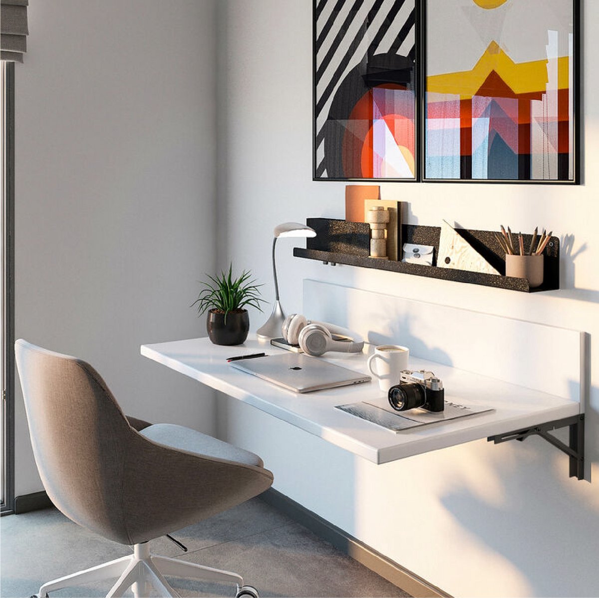 Eleganca bureauplankdrager 400mm 2 stuks – plankdrager metaal – inklapbare plankdrager - zwart