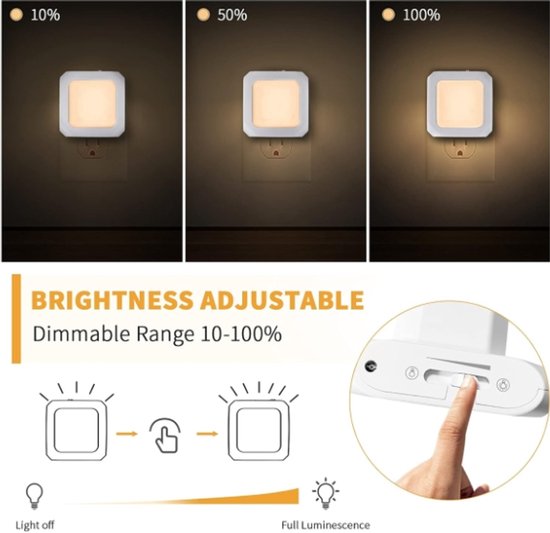 2 x LED-Nachtlampje plug-in/stopcontact - Met schemersensor LED Nachtlampje voor kinderen - Warm licht - Dimbaar - Voor in de baby/kinder kamer van Aimosen — afbeelding 3