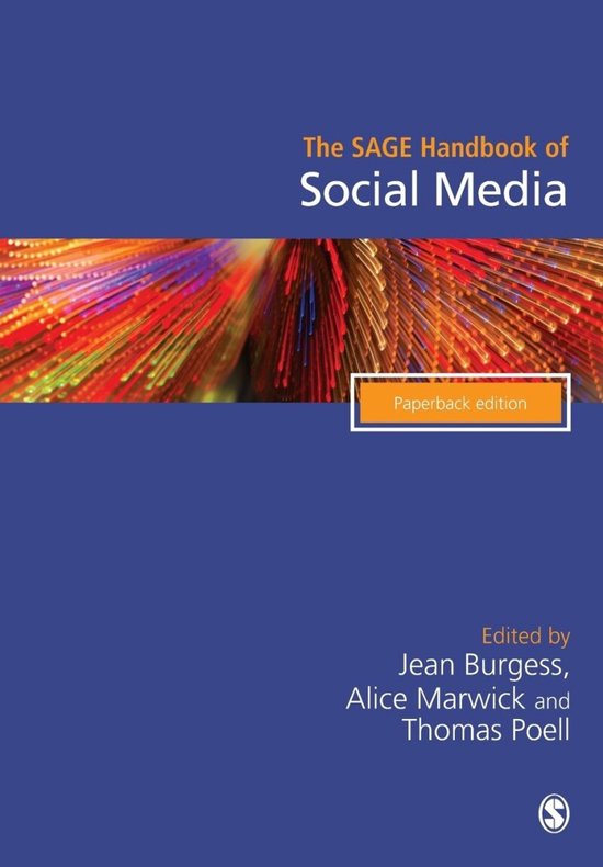 De SAGE Handbook of Social Media, paperbackeditie, rood, oranje en groene abstracte verlichting.