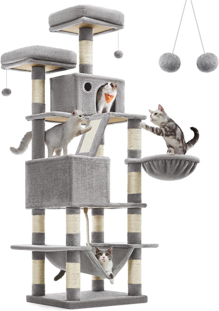 Hoppa! Krabpaal voor katten - Meerdere niveaus - 46 x 56 x 169 cm (L x B x H)