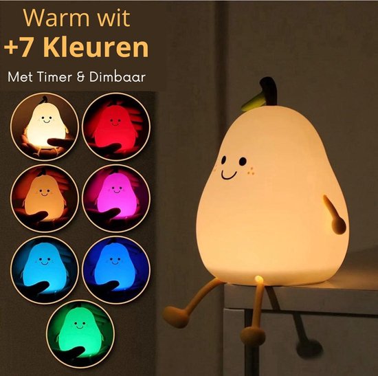 Kinder nachtlampje - Timer - veilig voor kinderen - USB oplaadbaar - LED - Peer - RGB kleuren - Dimbaar van Merkloos — afbeelding 3