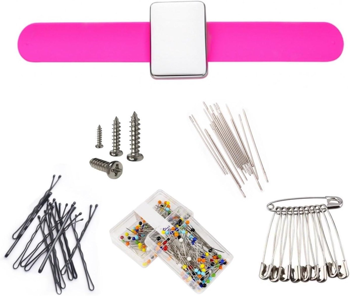 2 Stuks Magnetische Polsband Voor Spelden – Siliconen, Roze, Vierkant En Hartvormig, Voor Naaien, Quilten En Haarclips
