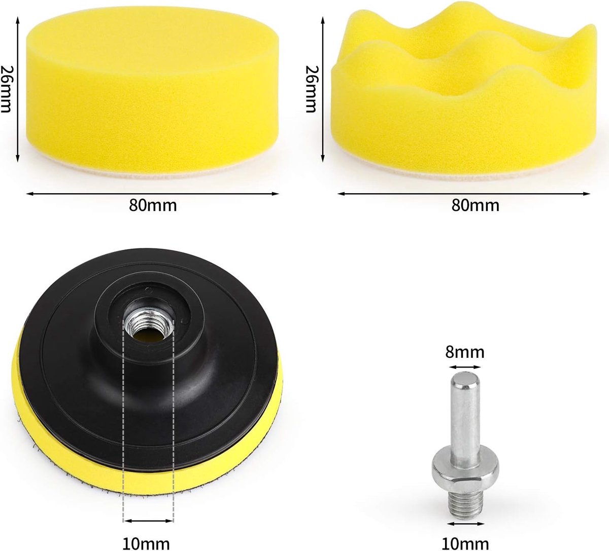 polijstsponzen voor de auto - polijstpad - Apertuur M10-Toepasbare schijfdiameter 80 - autosponzen polijstpads - polijstpads voor accuschroevendraaier - polijstmachine - boormachine polijsten - slijpen - waxen(12stuks ) – foto 5