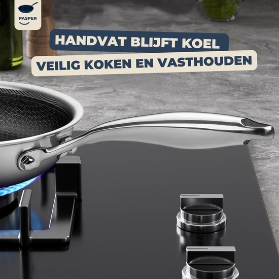 ROCKURWOK Keramische pan, antiaanbaklaag, braadpannen 30 cm, inductie met handvat, roestvrij staal, PTFE-vrij, PFOA-vrij, PFAS-vrij, vaatwasmachinebestendig, ovenvast voor alle warmtebronnen (beige