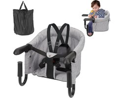 hauck Fix N Sit, Grijs - Opvouwbare Baby Tafelstoel vanaf 6 mnd tot 15 kg, Eenvoudige Bevestiging aan Tafelblad, Met 5-puntsgordel & Opbergvak, Licht & Draagbaar, 37 x 42 x 32 cm