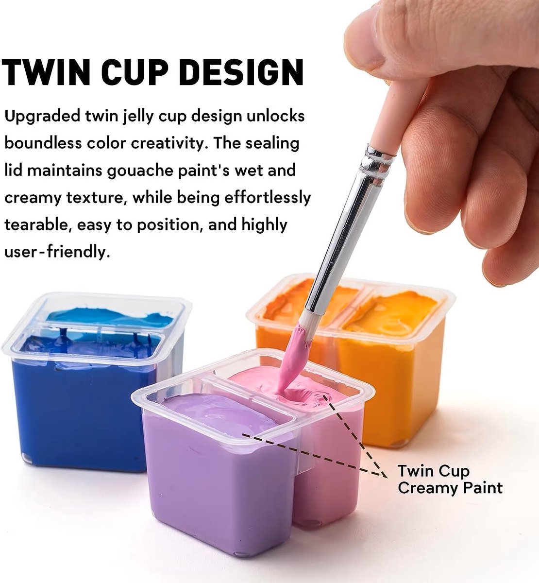 HIMI - Gouache - Twin split cups - set van 36 kleuren - 12g - 3 penselen - Ice Blue — afbeelding 5