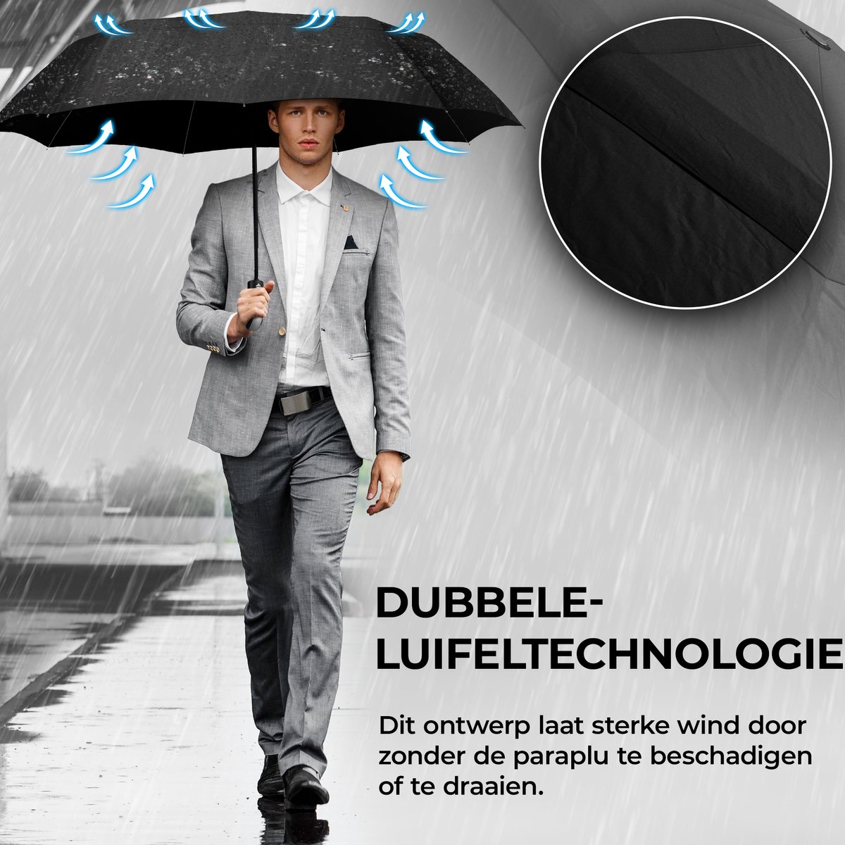 Wilford & Sons Stormparaplu Opvouwbaar Zak Paraplu Stormproof + Knop Automatisch & Beschermhoes | Heren Dames - Compact Stevig, Teflon Wind & Waterdicht Handvat Polsstrap| Reisparaplu Zakparaplu Golf, Zwart - Dubble Dak — cadeau in Cadeau-ideeën - foto 3
