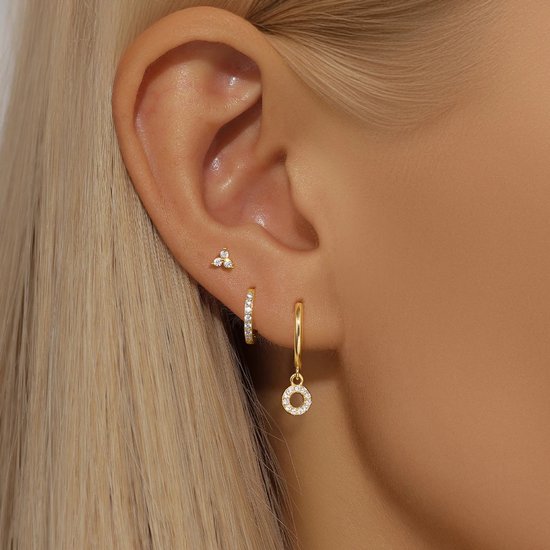 Twinkle Cirkel Oorbellen Set | 18k Verguld Oorbellen Set met Zirkonia Stenen | 925 Streling Zilver | Dames Oorbellen Set | 3 stuks