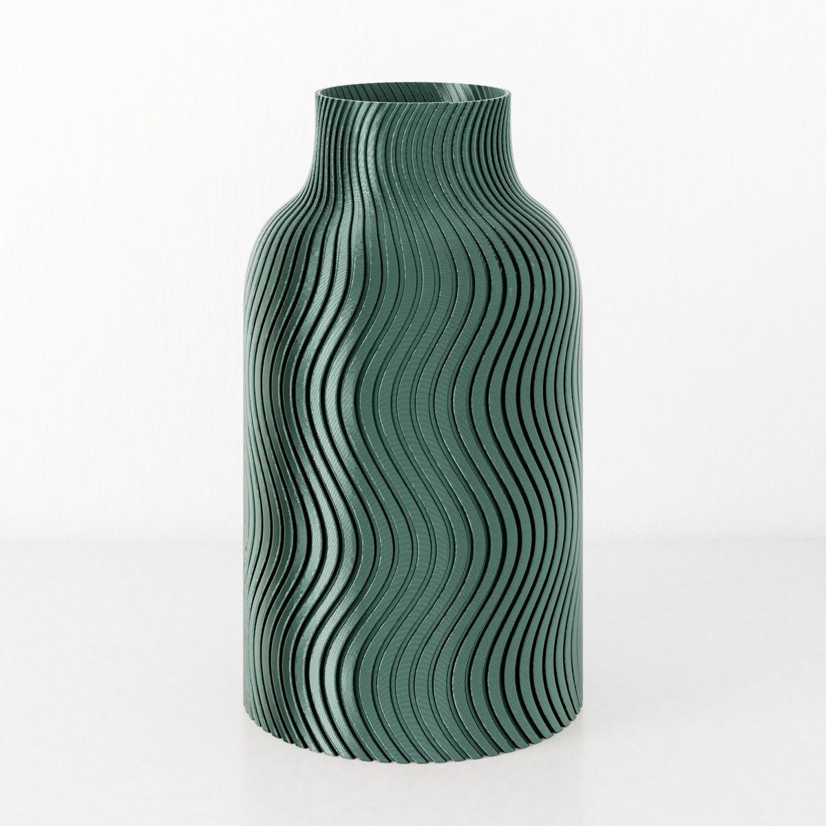 Fleuriek Vaas - Glanzend Groen - H30cm - Japandi - Wavy patroon vaas - Design vaas van bio kunststof - Tafeldecoratie