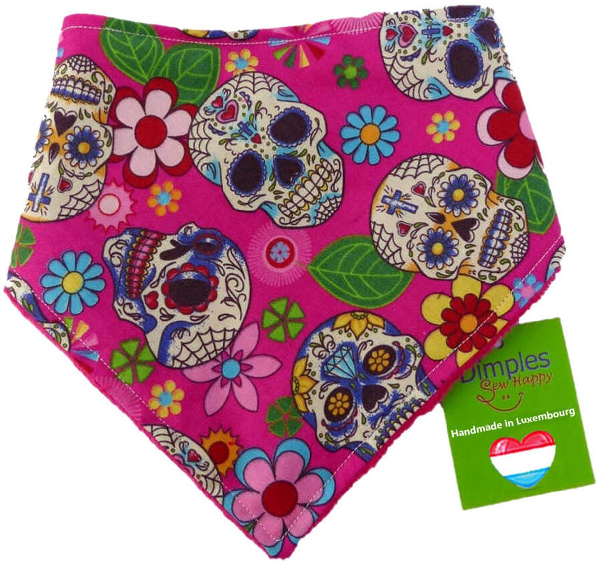 Roze Mexicaanse schedels en bloemen hondenhalsdoek - DIMPLES 65cm XXXL hondensjaal hondenbandana met comfortabele drukknopen