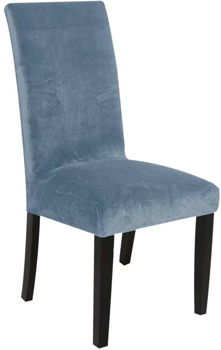 Hilvard Stoelhoes - Stoelhoezen eetkamerstoelen - Velvet - Stretch - Steenblauw