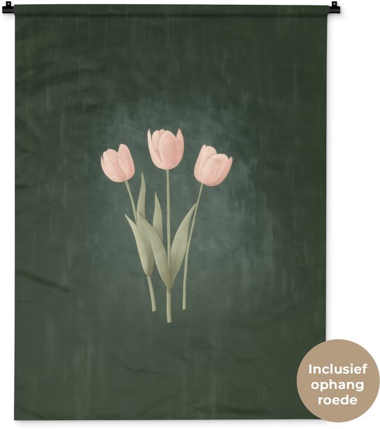 Tapisserie murale 90x120 cm - Tulipes - Amour - Vert foncé - Tapisserie murale - Tapisseries