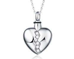 Quiges - RVS - Ashanger - Urn - Zirkonia - Hart - Met - Verstelbare - Ketting - 46 - 52cm - Asketting - As sieraad - SLSA027