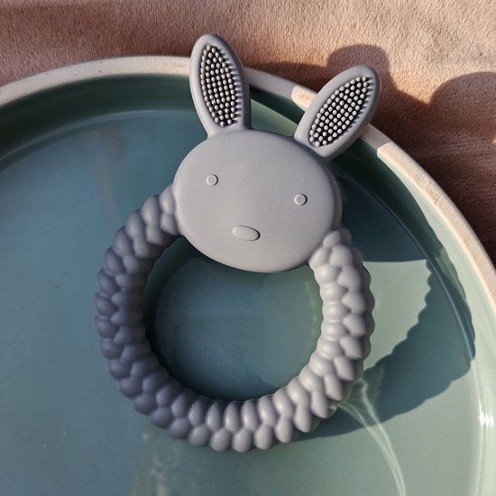 Bijtring Lalieloe Bunny - Bijtspeelgoed - Kraam Cadeau - Koel Bijtring - Grijs