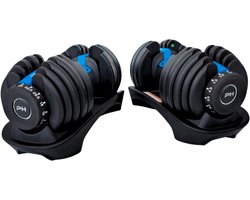 PH Fitness Verstelbare Dumbells Set 24KG Donker Blauw - 2 STUKS - Smart Dumbbells - Gewichtenset voor Home Gym - Adjustable Dumbbells van 2,5 kg tot 24kg - Complete Halterset van 15 Dumbbells in een!