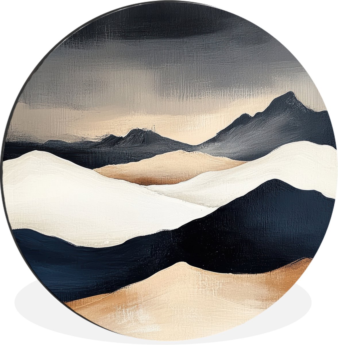 WallCircle Wandcirkel - Muurcirkel - Bergen - Donkerblauw - Landschap - Aluminium - Dibond - 120x120 cm - Binnen en Buiten Landschap - Abstract