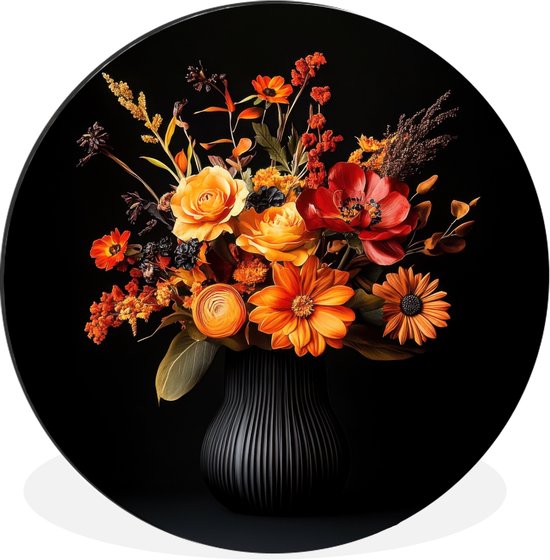 WallCircle - Wandcirkel - Muurcirkel - Herfst - Boeket - Oranje - Aluminium - Dibond - 30x30 cm - Binnen en Buiten