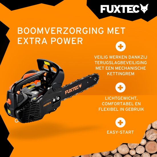 FUXTEC FX-KS226 Benzine Kettingzaag - 25,4cc 2-takt - 30 cm Zaagblad - Top Handle 1-handszaag - Licht & Compact - Black Edition van FUXTEC — afbeelding 3