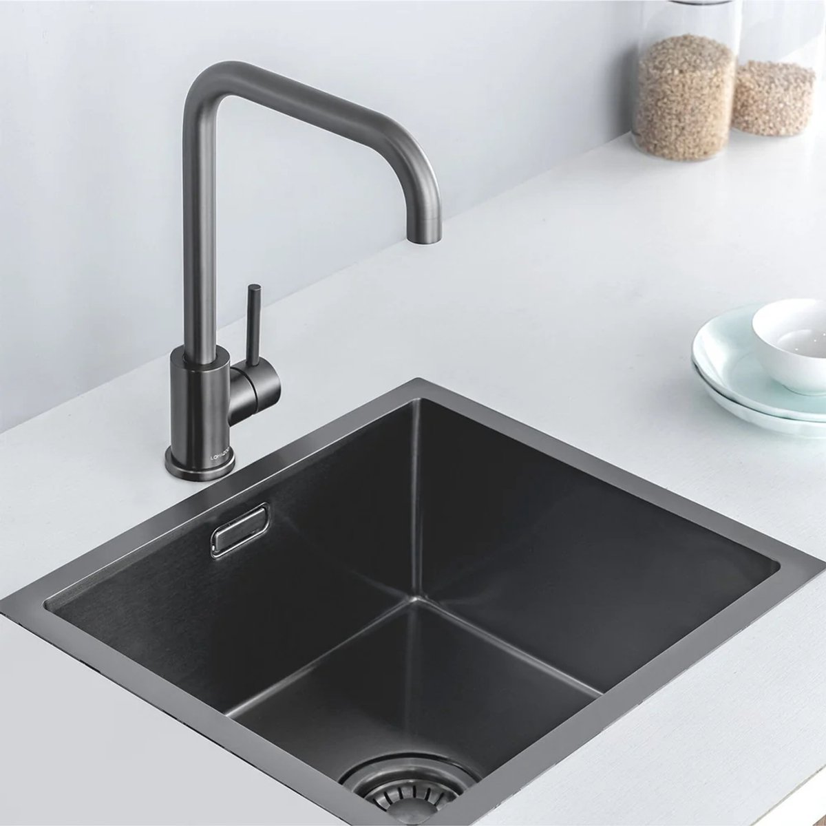 Nurion Spoelbak Black Metal 39,5 x 34,4 cm – Spoelbak Keuken - Spoelbakken Keuken – Wasbak Keuken - zonder Kraangat RVS