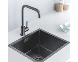 Nurion Spoelbak Black Metal 45 x 40 – Spoelbak Keuken - Spoelbakken Keuken – Wasbak Keuken - zonder Kraangat RVS