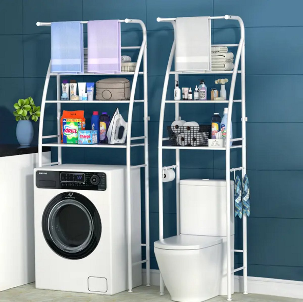 IBBO® - Ombouwkast voor Toilet - Wc Organizer Rek met 3 Leg Planken - 160x65CM - Staand Badkamer- Wc - Wasmachine Rek - Ombouw Toilet - Wit