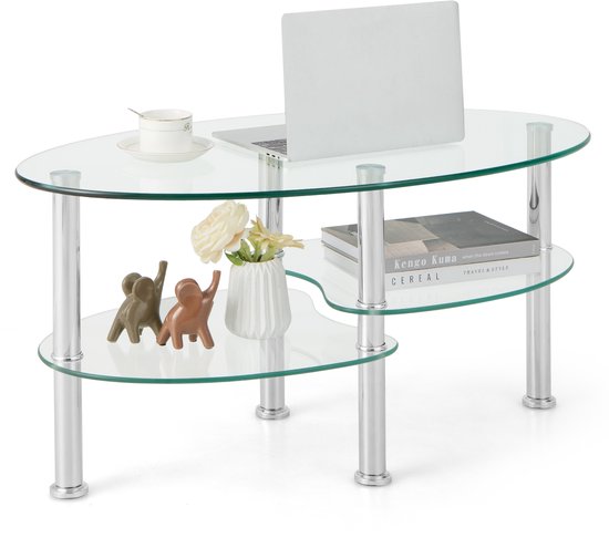 Moderne Glazen salon tafel met 2 laden zwart /antraciet 110cm